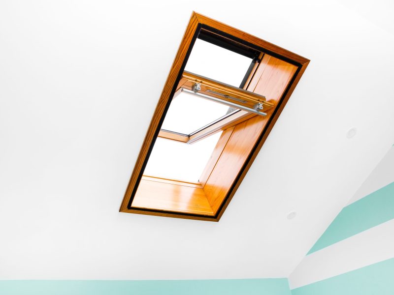 open roof window Skylight. morning sun